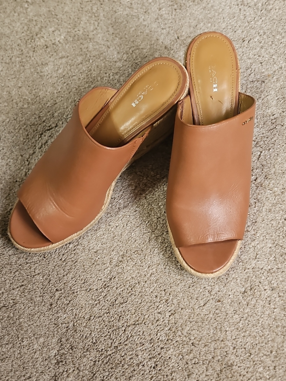 Coach Tan Leather Open-Toe Mule Slides